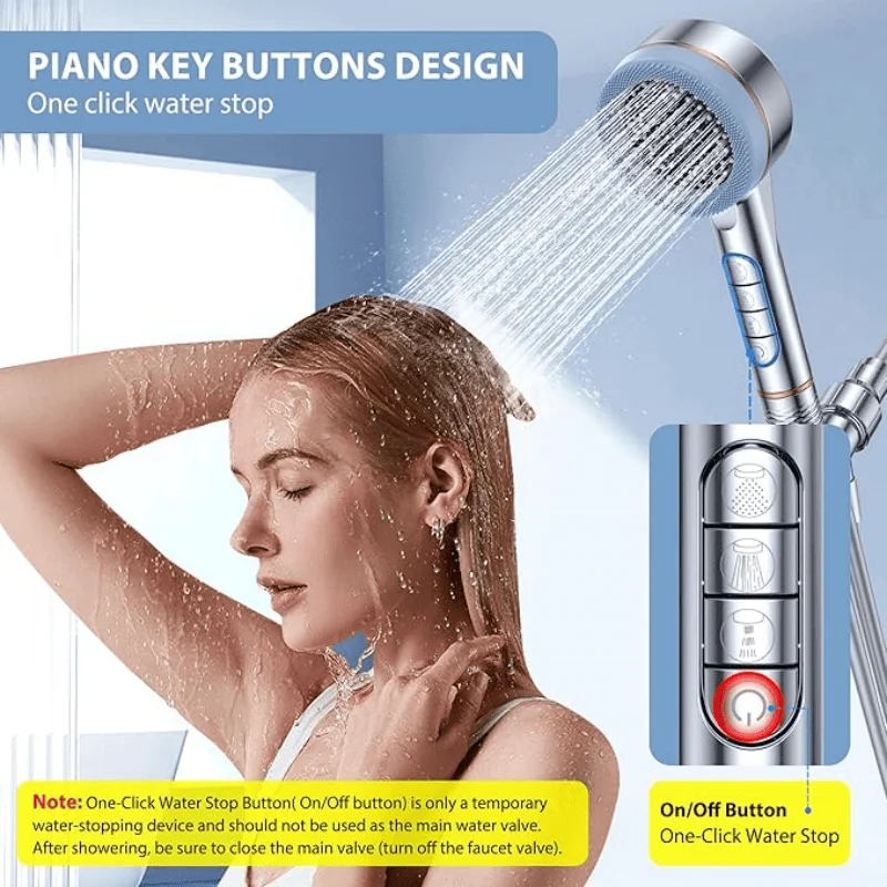 

Новая ручная насадка для душа с фильтрацией кнопки, 4 режима насадки для душа высокого давления, многоразовая насадка для душа высокого давления