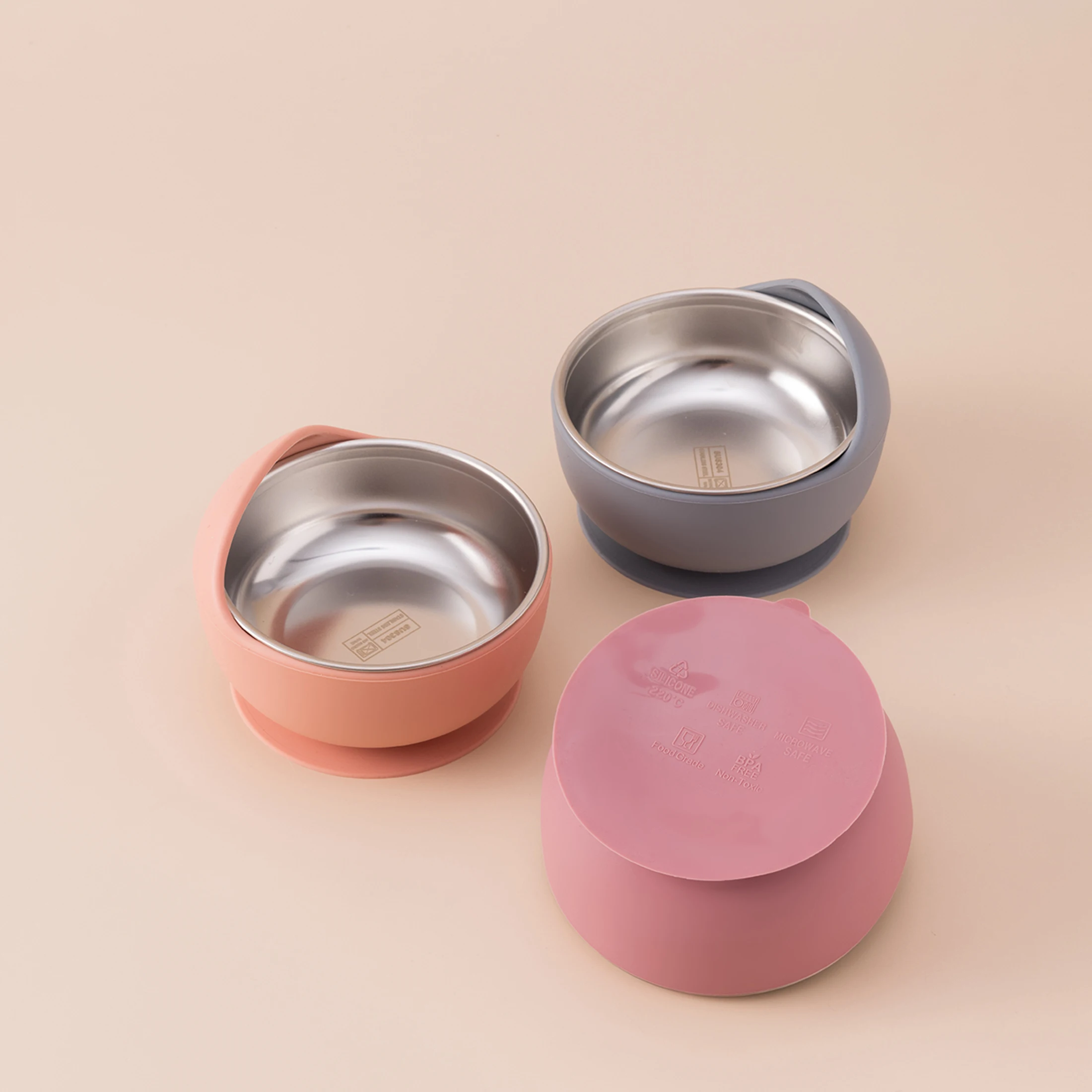 3 Buah Set Makan Bayi Silikon Baja Tahan Karat Mangkuk Pengisap Dapat Dilepas Bebas BPA dengan Sendok Garpu Peralatan Makan Anak Mudah Dibersihkan