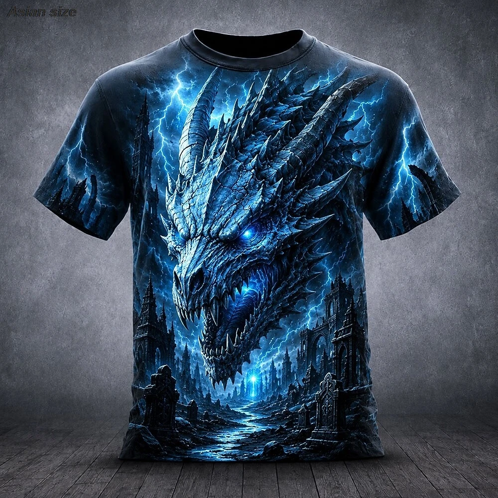 Halloween Men's Dragon T Shirt Short Sleeve 3D Print Crew Neck Exaggerated Designer Horror Club Party Streetwears