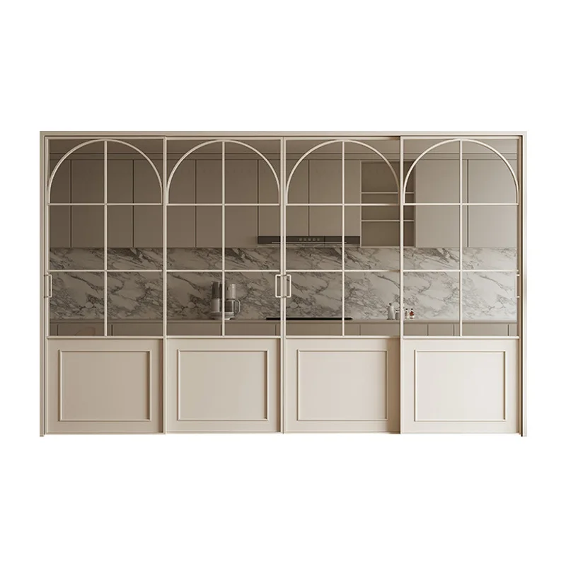 

French retro door kitchen sliding door three linkage living room balcony hanging rail sliding door very narrow aluminum alloy gl