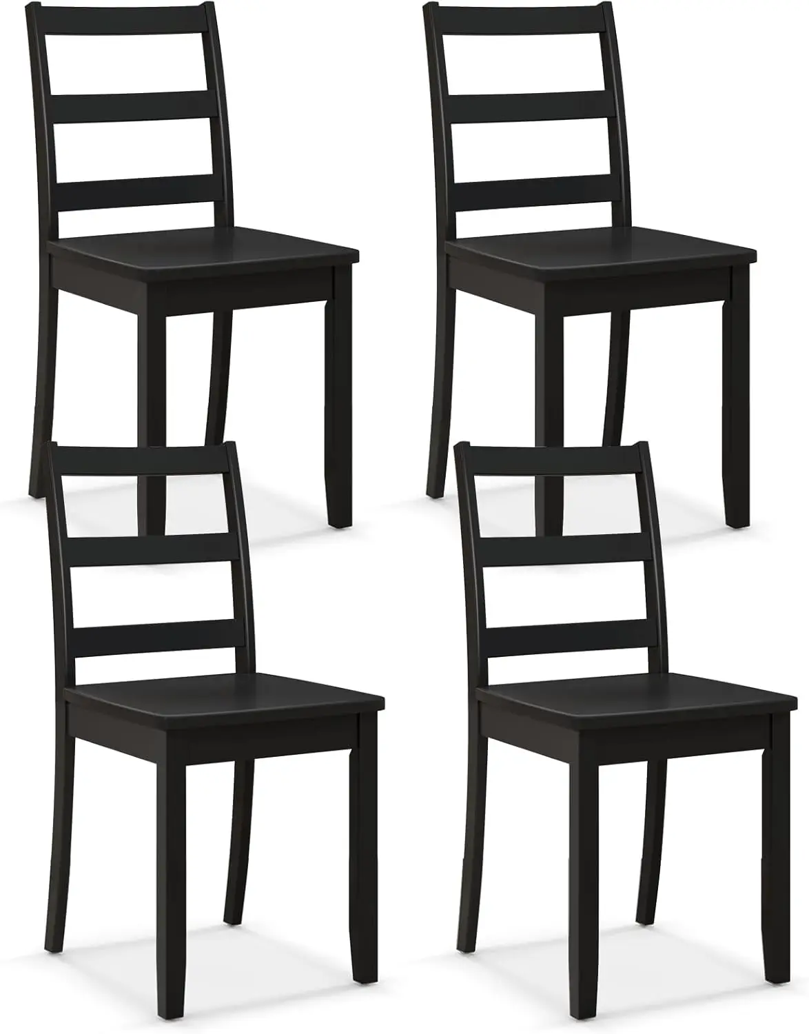 

Wood Dining Chairs Set of 4 Black- Wooden Armless Kitchen Chairs with Solid Rubber Wood Legs, Non-Slip Foot Pads