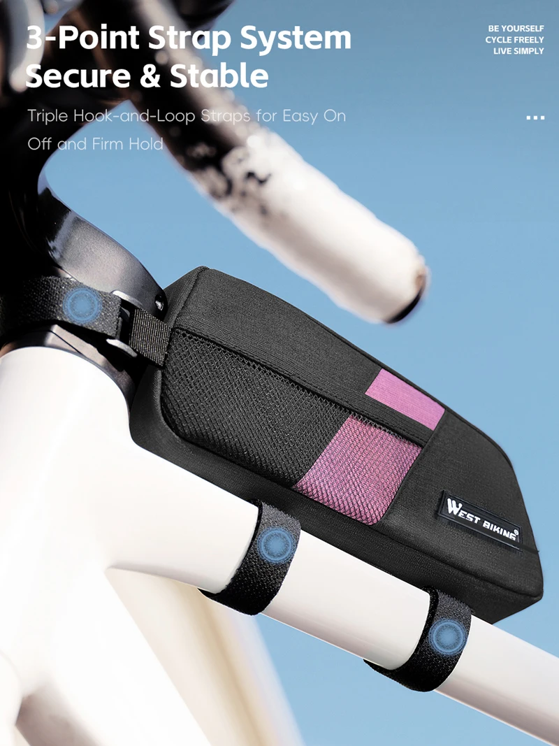WEST BIKING Fahrrad-Oberrohrtasche 0,9L Fahrrad-Vorderrahmentasche mit Verschleißfesten Seitlichen Netztaschen für MTB, Rennrad & Gravel Bike – Detail 5
