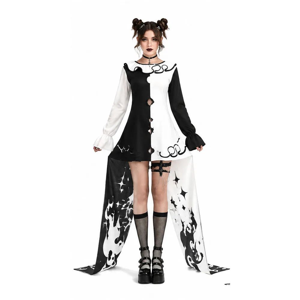 Terrifier Clown Long Sleeve Dress Cosplay Costumes Movie Character Halloween Party Costume Performance Clothes for Adults