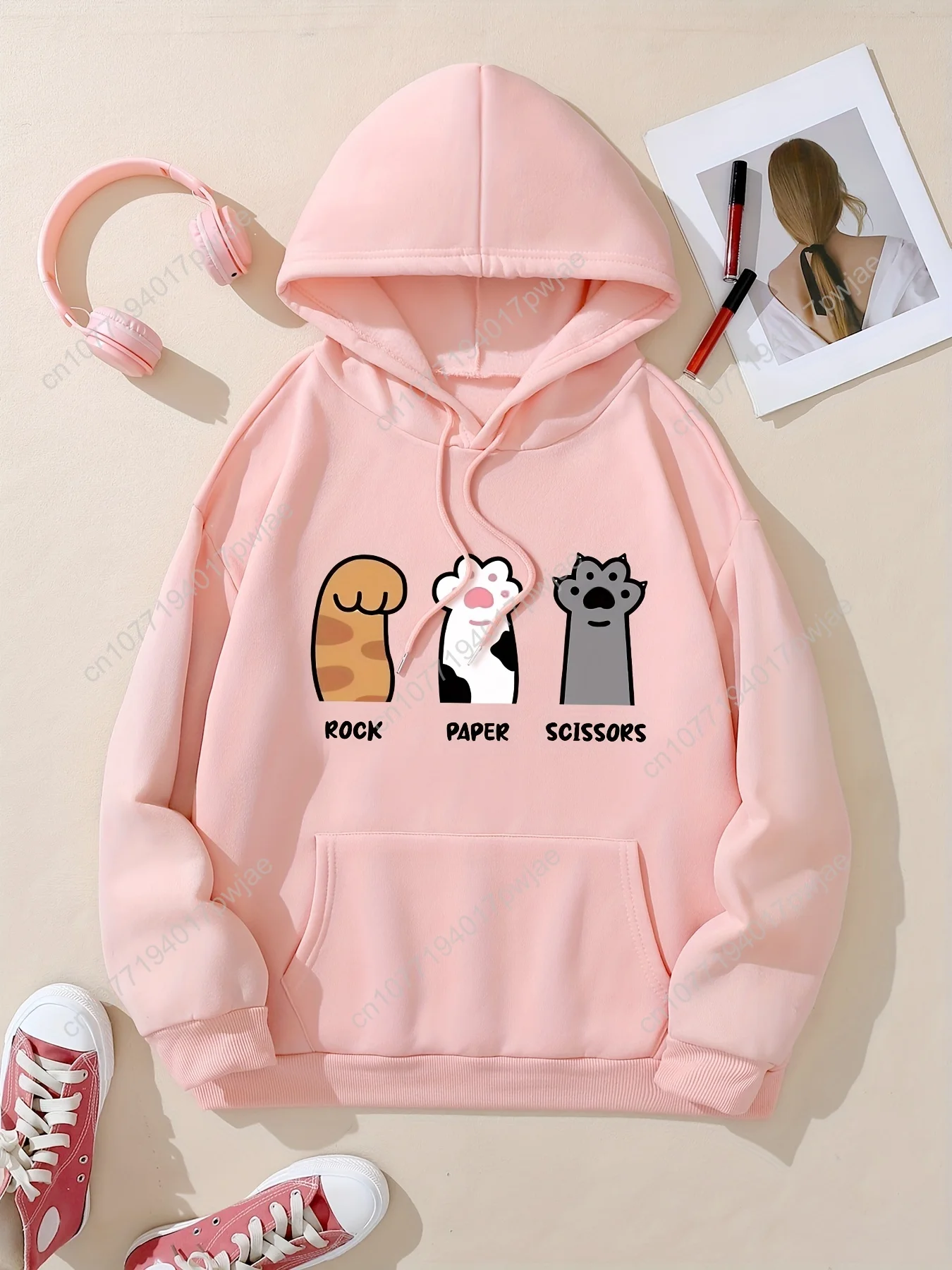 [Sudadera con cappuccio con stampa grafica] Felpa con cappuccio con stampa grafica, tre zampe di gatto, felpa con cappuccio casual con coulisse per l'autunno invernale, coagulo da donna