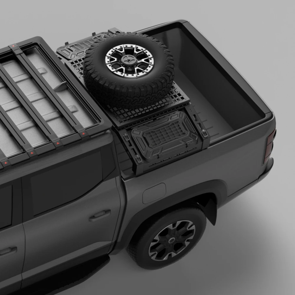 

Aluminum/Carbon Steel Pickup Truck Spare Tire Carrier Rack - Non-Drill Installation for Ranger/Raptor/ Wrangler