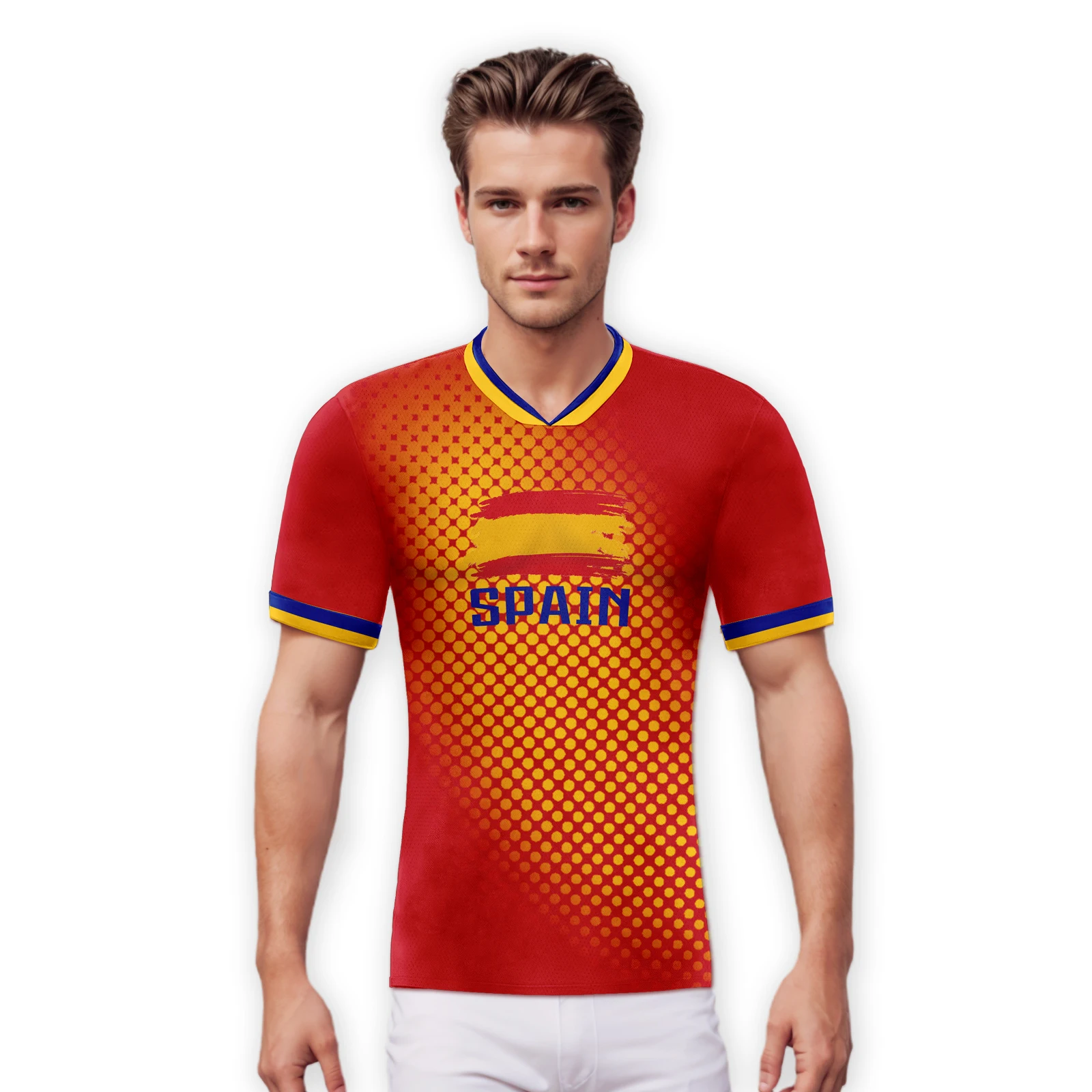 Custom Spain Soccer Jersey Quick-Dry Football Shirts Personalized Name Number Team Training Top for Fans Men Women Youth