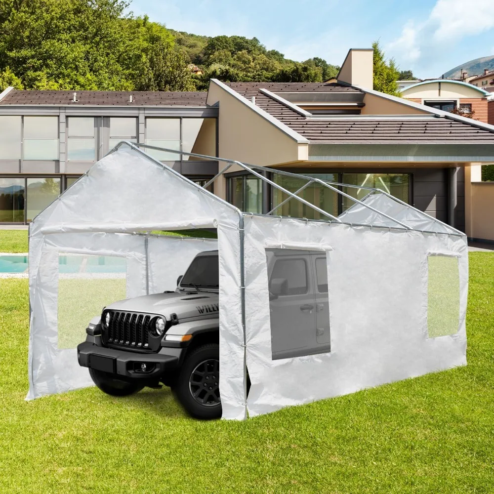 10 x 20ft Carport Replacement Canopy Cover Side Wall with Window,Garage Tent Shelter Waterproof & UV Protected,White