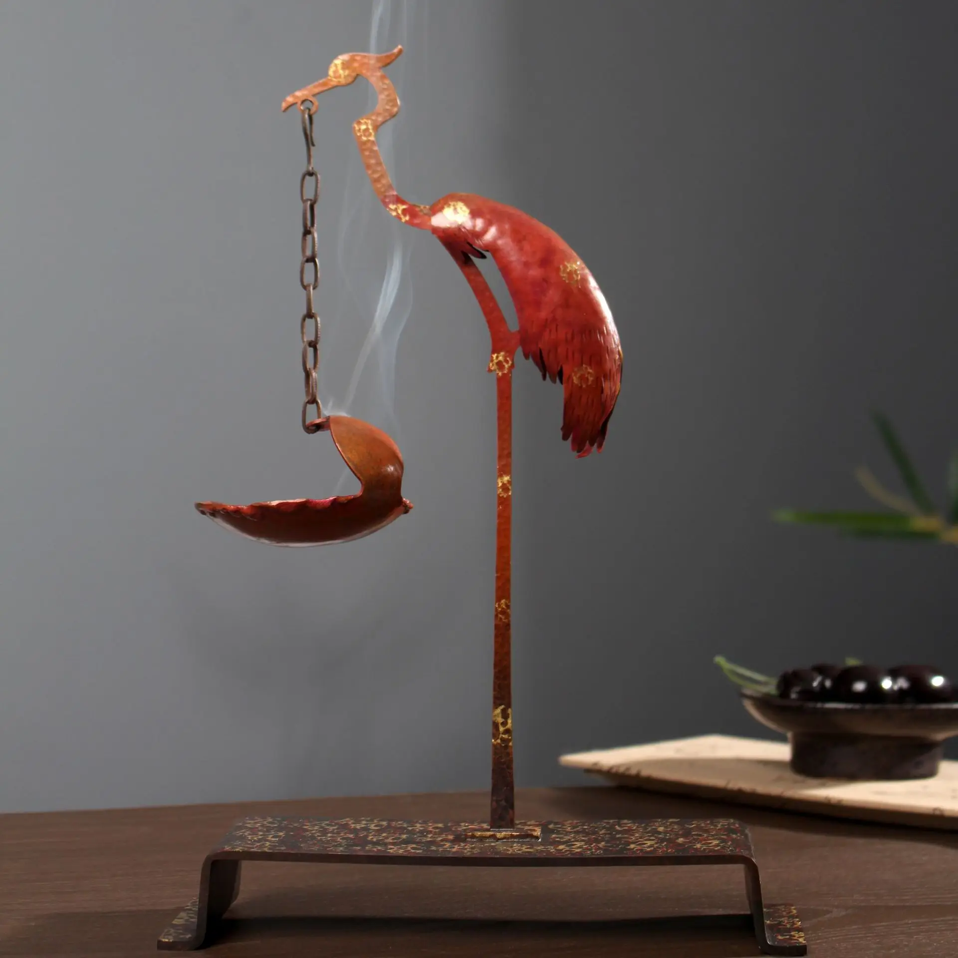 

Red Copper Incense Burner Backflow Incense Cones Holder Burner Stove Delicate Home Indoor Office Decoration Ornament