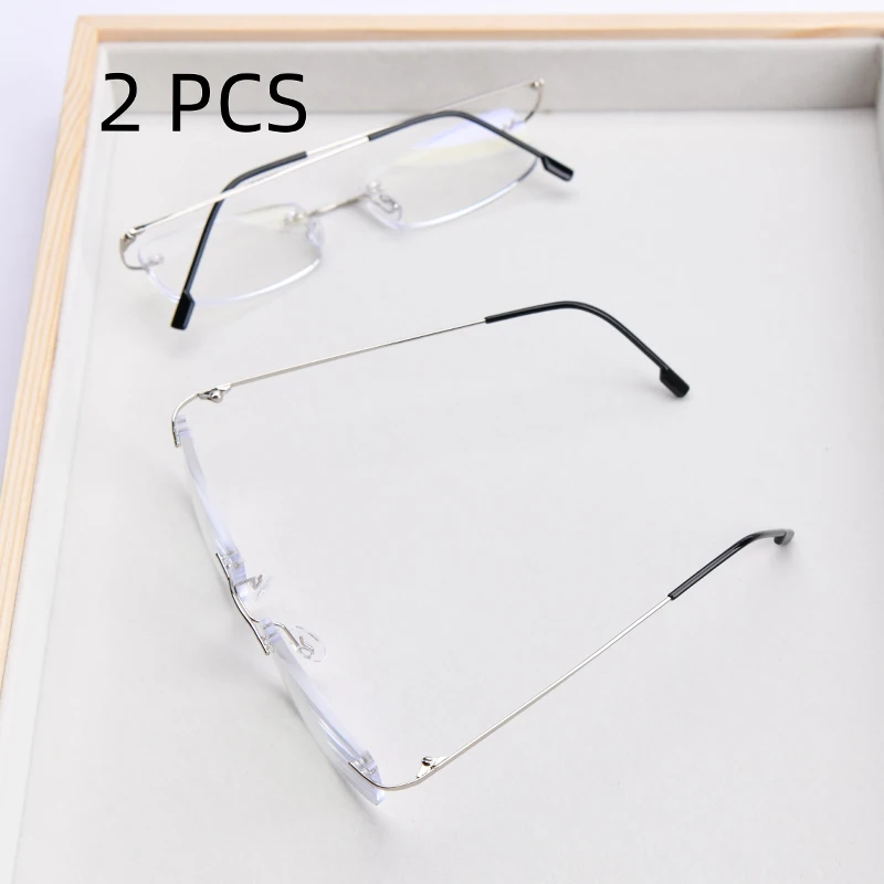 2PCS Anzug 2025 Neue Männer Frauen Randlose Lesebrille Anti Blau Licht Vergrößerung Brillen Lila Licht Presbyopie Brille – Detail 11