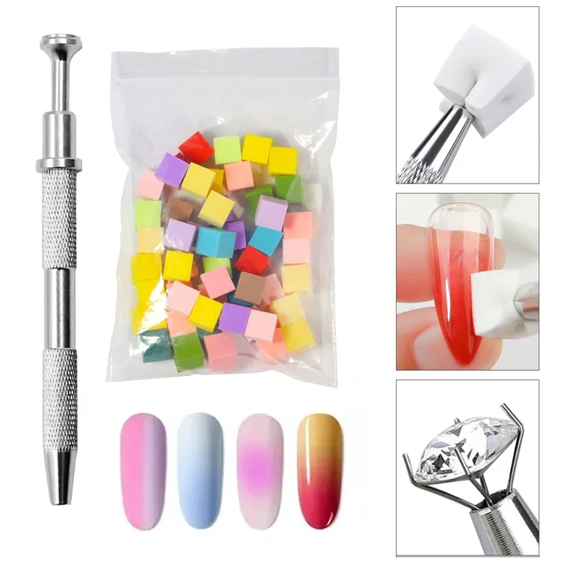 50/100Pc Nail Art Spugna Gradiente Stamper Strumenti Gel Smalto Sfumatura di Colore Pennello Glitter Polvere Punteggiatura Penna Accessori per Manicure