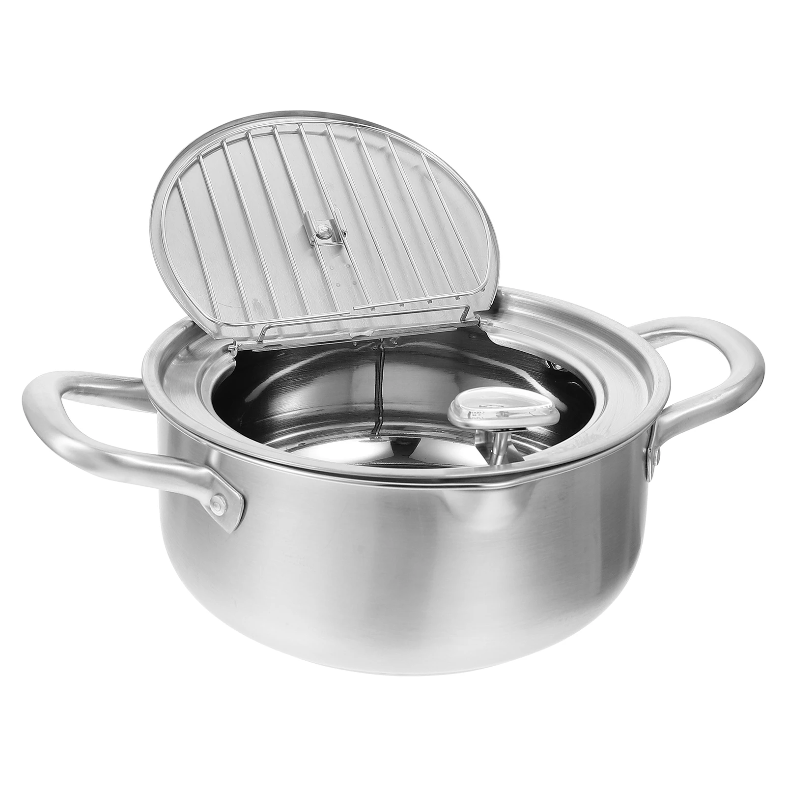 

1pc Temperature Controlled Stainless Steel Fryer Deep Frying Pan Silver Pot Kitchen Tool Multifunctional Cooking Utensils