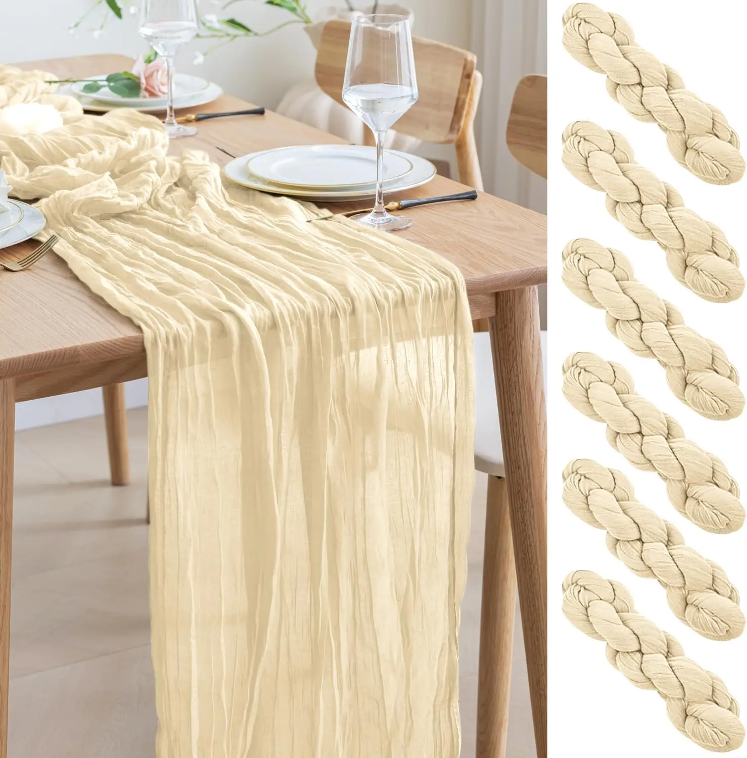 

6pcs Cheesecloth Table Runner 120 Inch Long Beige Boho Gauze Cheese Cloth Runner 10FT Rustic Sheer Table Runners for Christmas