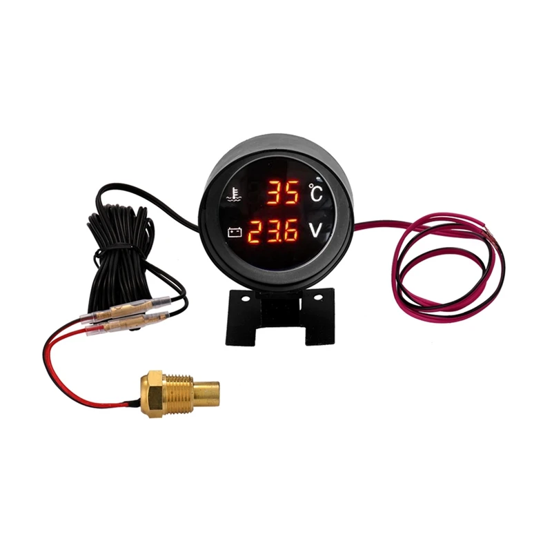 Round Led Digital Car Truck Water Temp Gauge Temperature Sensor Temperatura Moto + Voltmeter Volt Voltage Meter 2 In 1