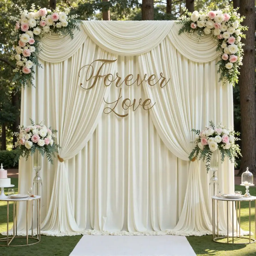 

20ft x 12ft Ivory WrinkleFree Backdrop Curtain for Wedding Parties, Thick Polyester 4 Panels 5x12ft for Wedding Birthday Baby Sh