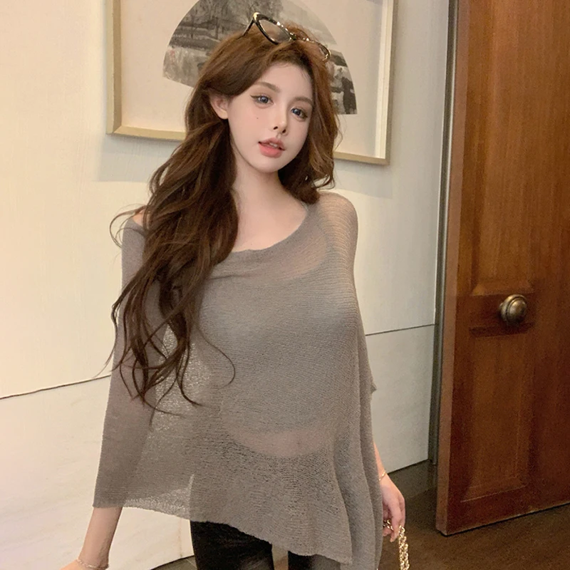 Irregular Cape Shawl Sun Protection Air Condition Clothes Women Thin Knit Top