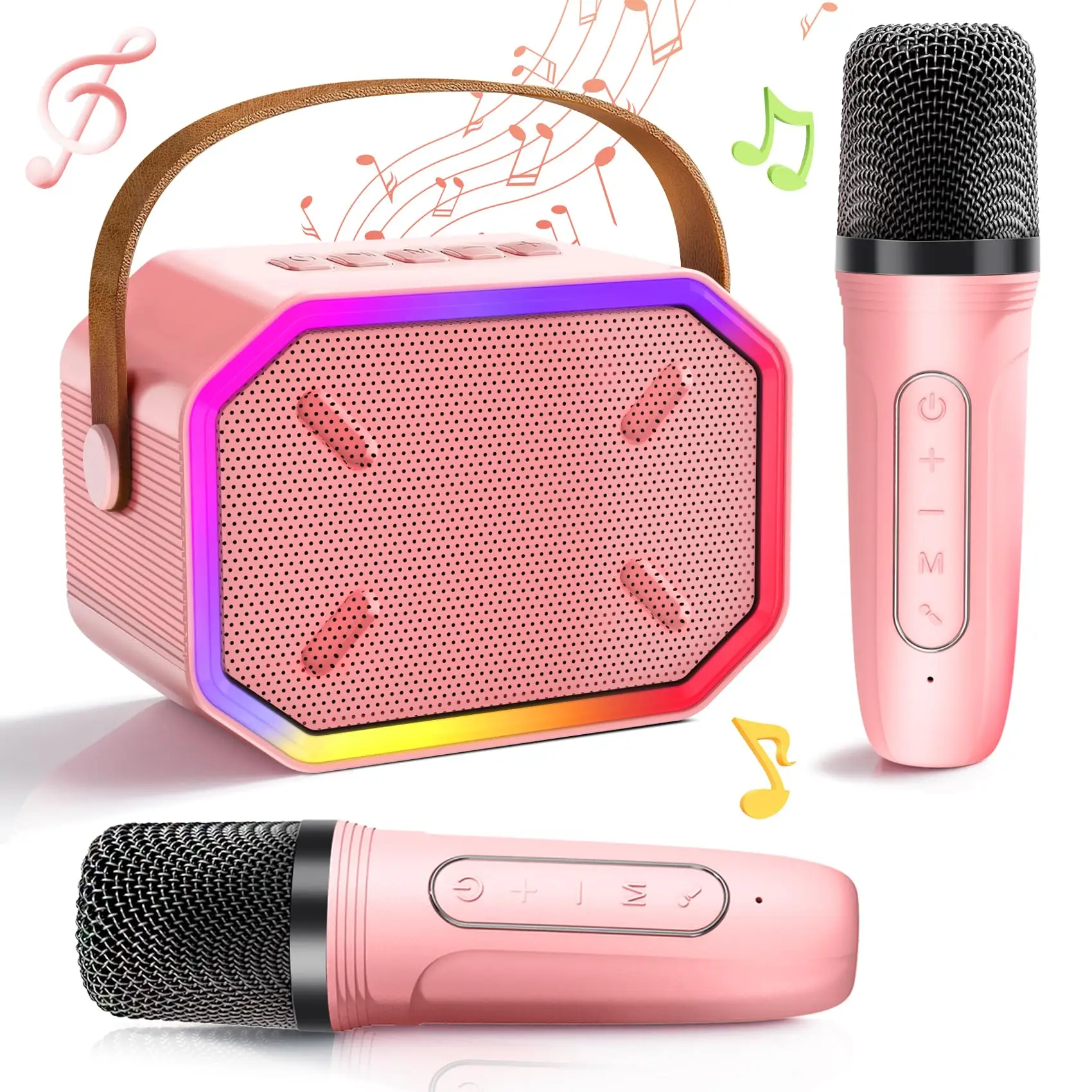 Mini-Karaoke-Maschine für Kinder, tragbare Karaoke-Maschine, kabellose Bluetooth-Mikrofone, LDE-Lichtspielzeug, Geschenke für Mädchen und Jungen