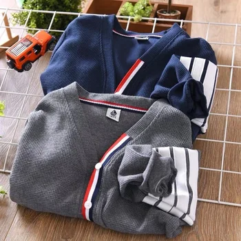 Kids Striped Cotton V-Neck Cardigan 4 New Children's Spring Autumn Striped Knit Sweater Long Sleeve Boys Girls Cotton V-Neck Cardigan Sweaters Kids Coat 3-13 Years 4