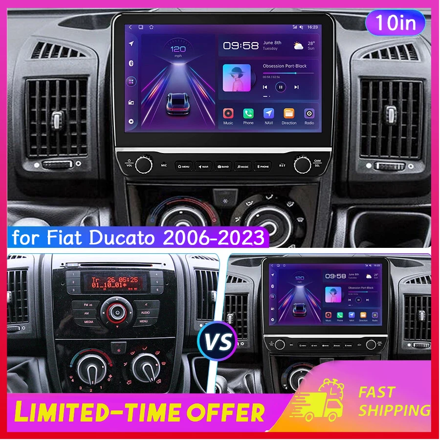 Lecteur multimédia 10'' pour Fiat Ducato Peugeot Boxer Citroën Jumper 2006-2023 Android15 avec GPS CarPlay Android Auto 2+64GB