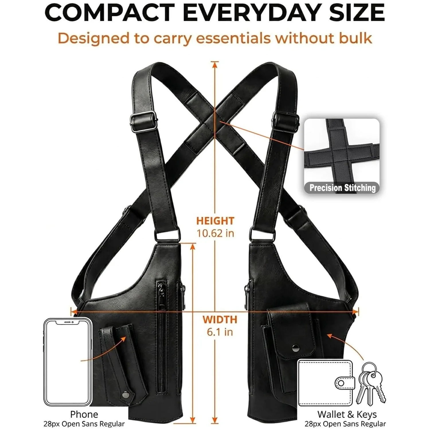 Multifunctional Outdoor Chest Bag Durable Leather Strap Sling Crossbody Bag Casual Sport Shoulder Waist Pack for Men