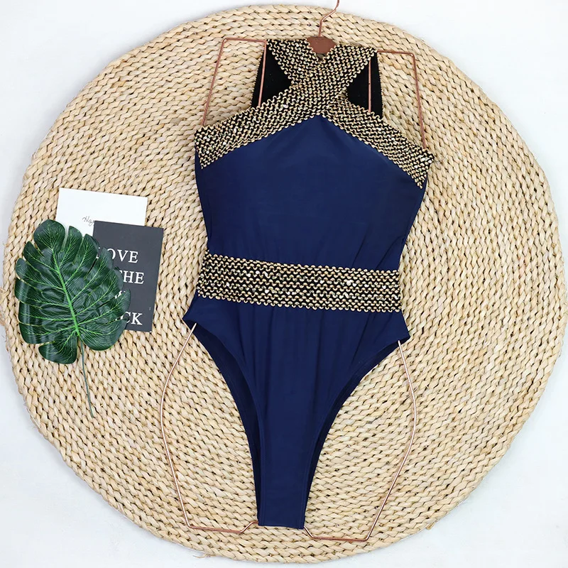 قطعة واحدة ملابس السباحة 2026 خمر مثير ملابس النساء ملابس السباحة ثوب السباحة بحر الصلبة الأزرق Monokini الإناث مايوهات