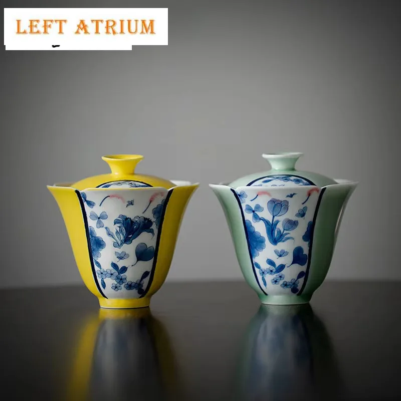

100ml Boutique Pure Hand-painted Butterfly Love Flower Art Tea Tureen Tea Maker Ceramic Gaiwan Household Women Kung Fu Teaware