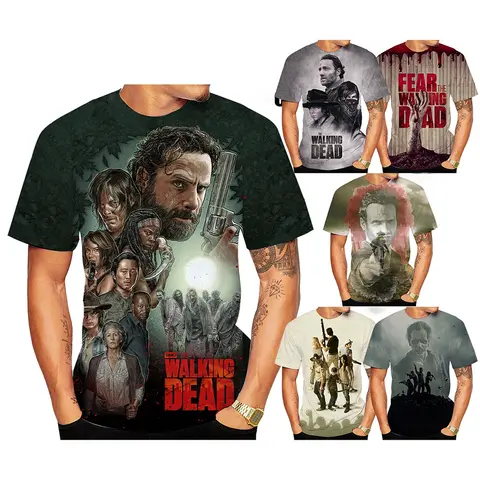 Moda verão arte de terror 3D impressa Walking Dead legal camiseta personalizada da moda de rua