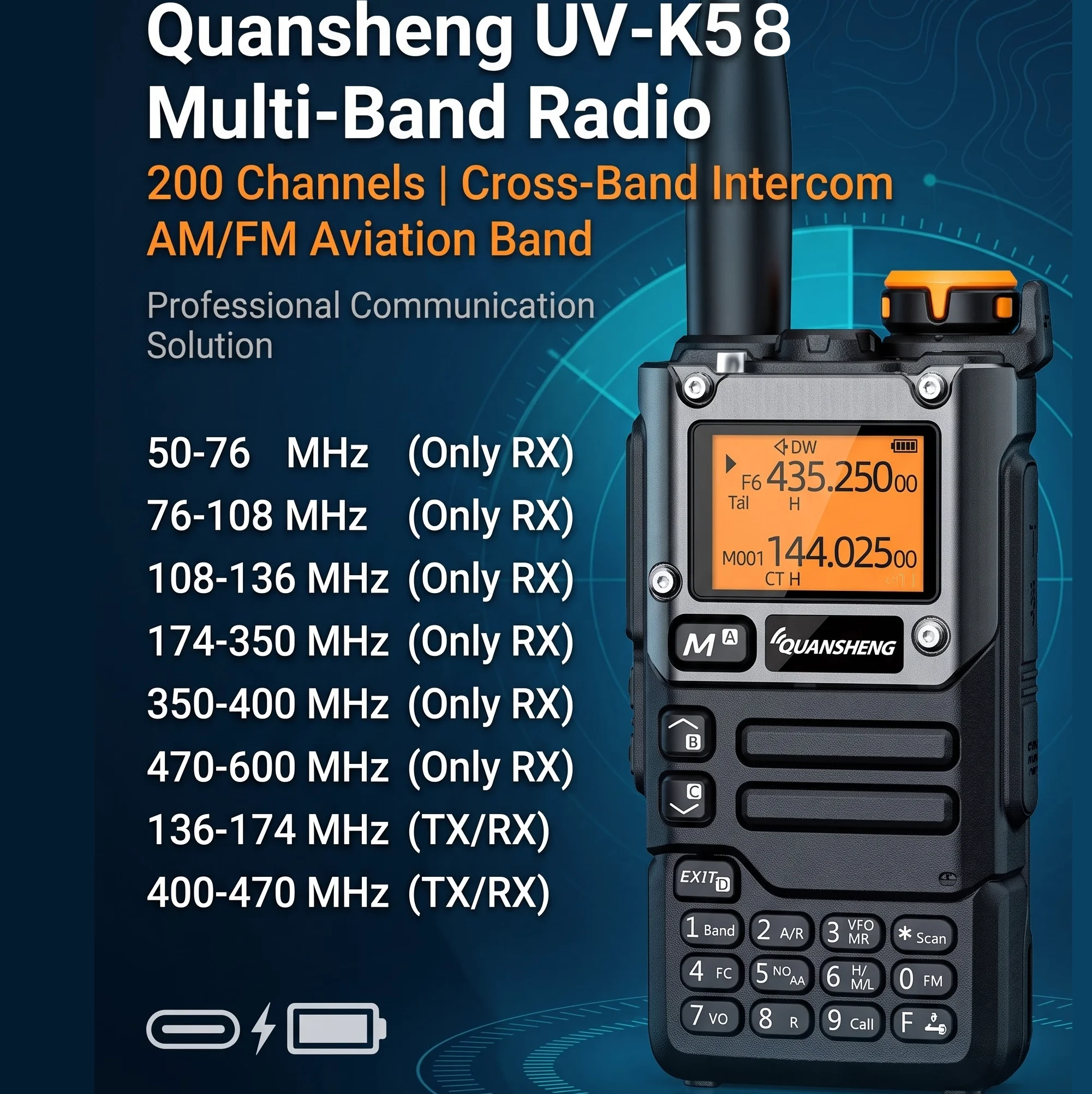 Quansheng UV K5(8) Portable Walkie Talkie AM/FM Two-Way Radio Amateur Ham Radio Wireless Set with Long Range Receiver