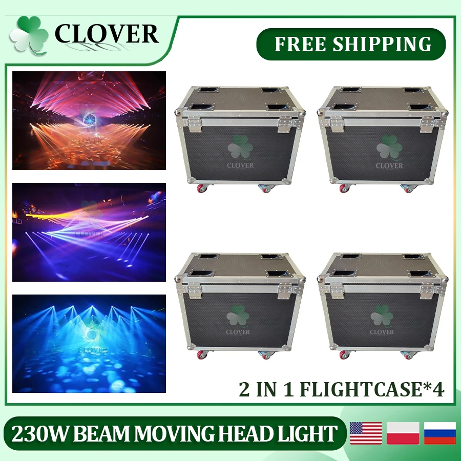 No Tax 4Pcs Flightcases 230W Beam Moving Head Light High Definition Lens Big Beam Stage Light DMX For Professional DJ Light