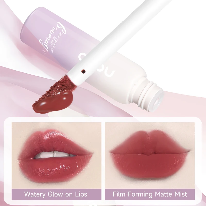 Wodoodporny matowy aksamitny błyszczyk do ust, długotrwała pomadka, nie pozostawia śladów na filiżance, nie blaknie, miękki, mgiełkowy wykończenie dla pełniejszych ust.