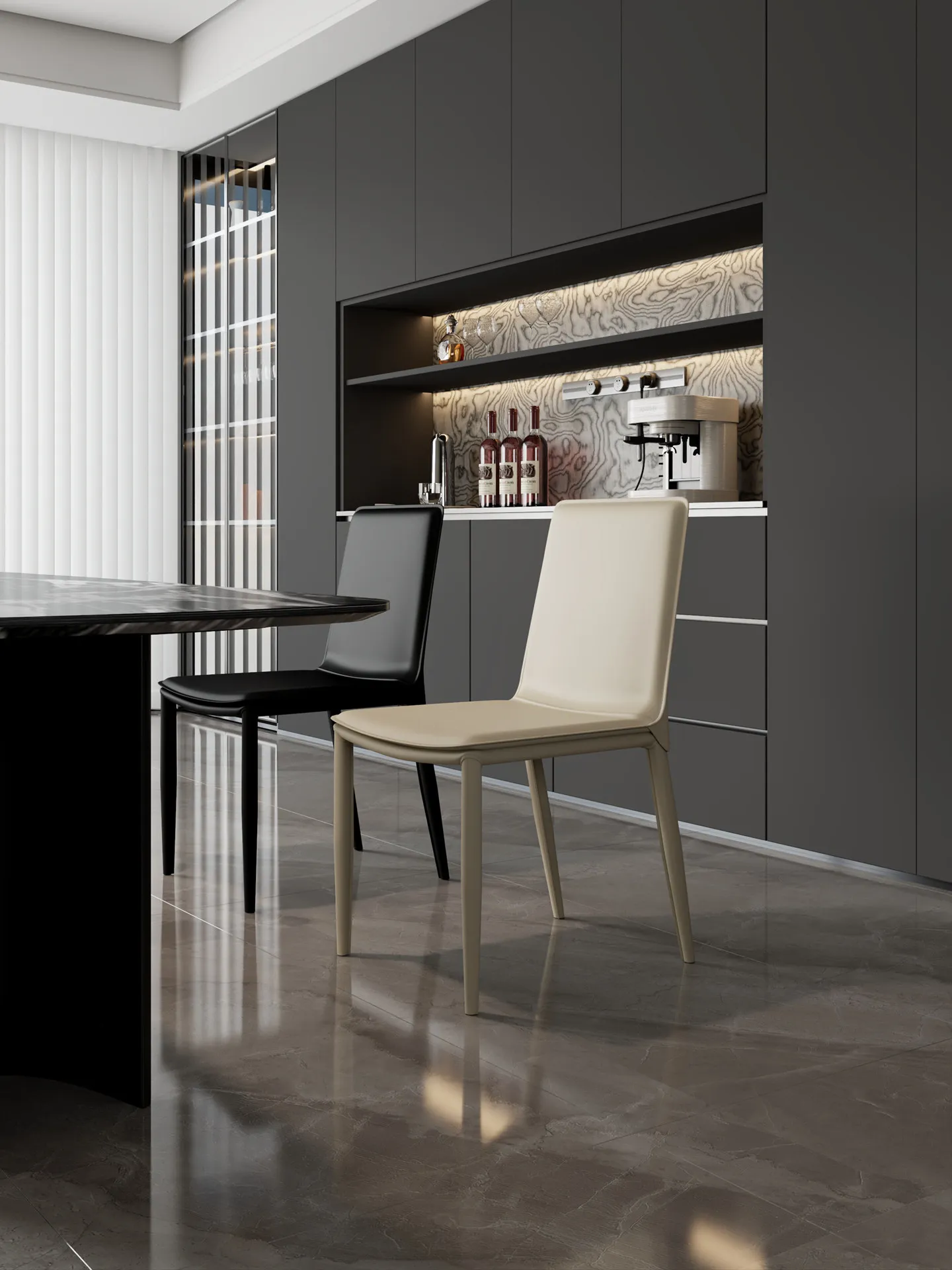 

2026 new saddle leather dining chair Italian minimalist home restaurant backrest chair hotel high-end dining table chair stool
