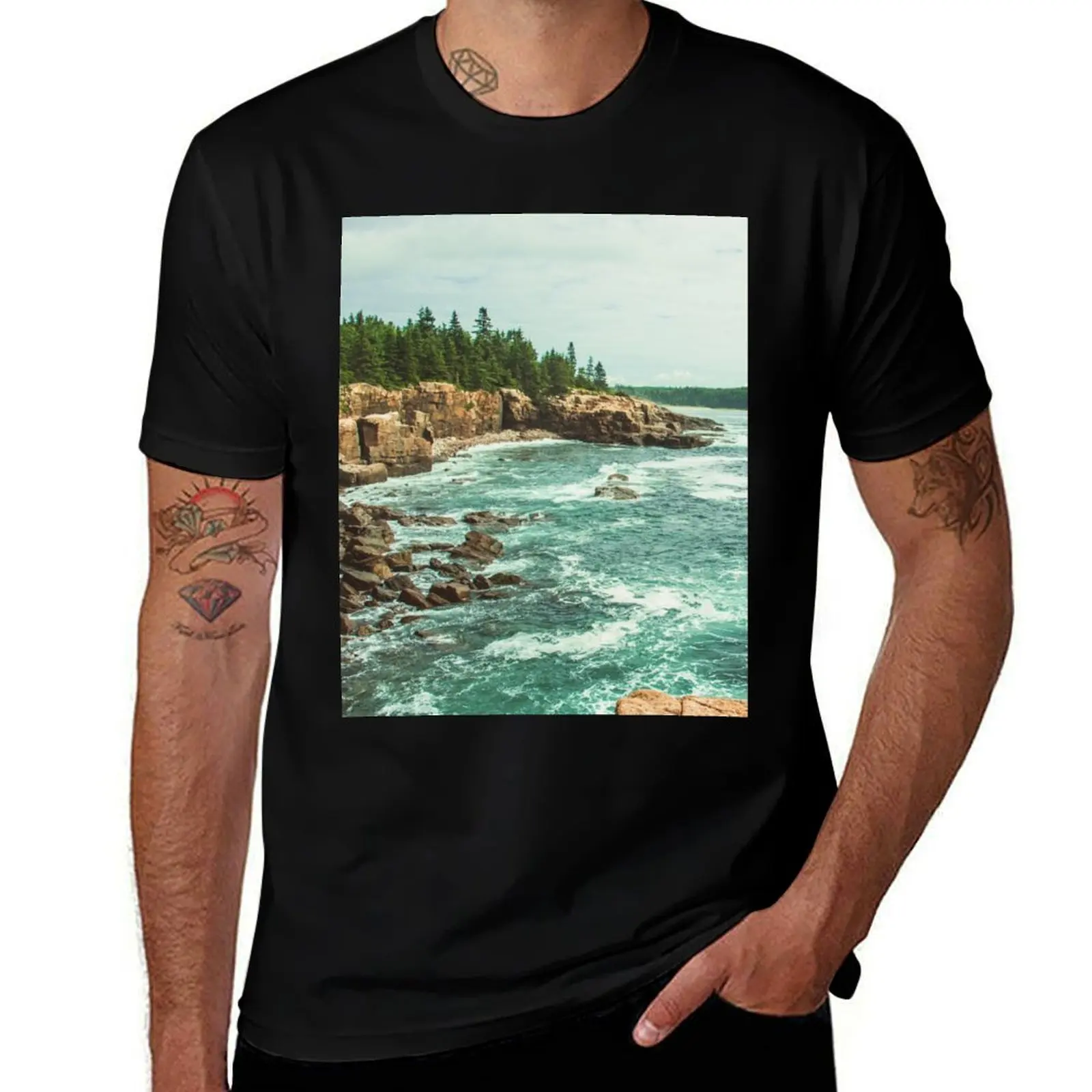 

Футболка Acadia National Park Seashore II, синие футболки с рисунком из архового хлопка, футболки большого размера, мужские футболки с рисунком, большие и высокие