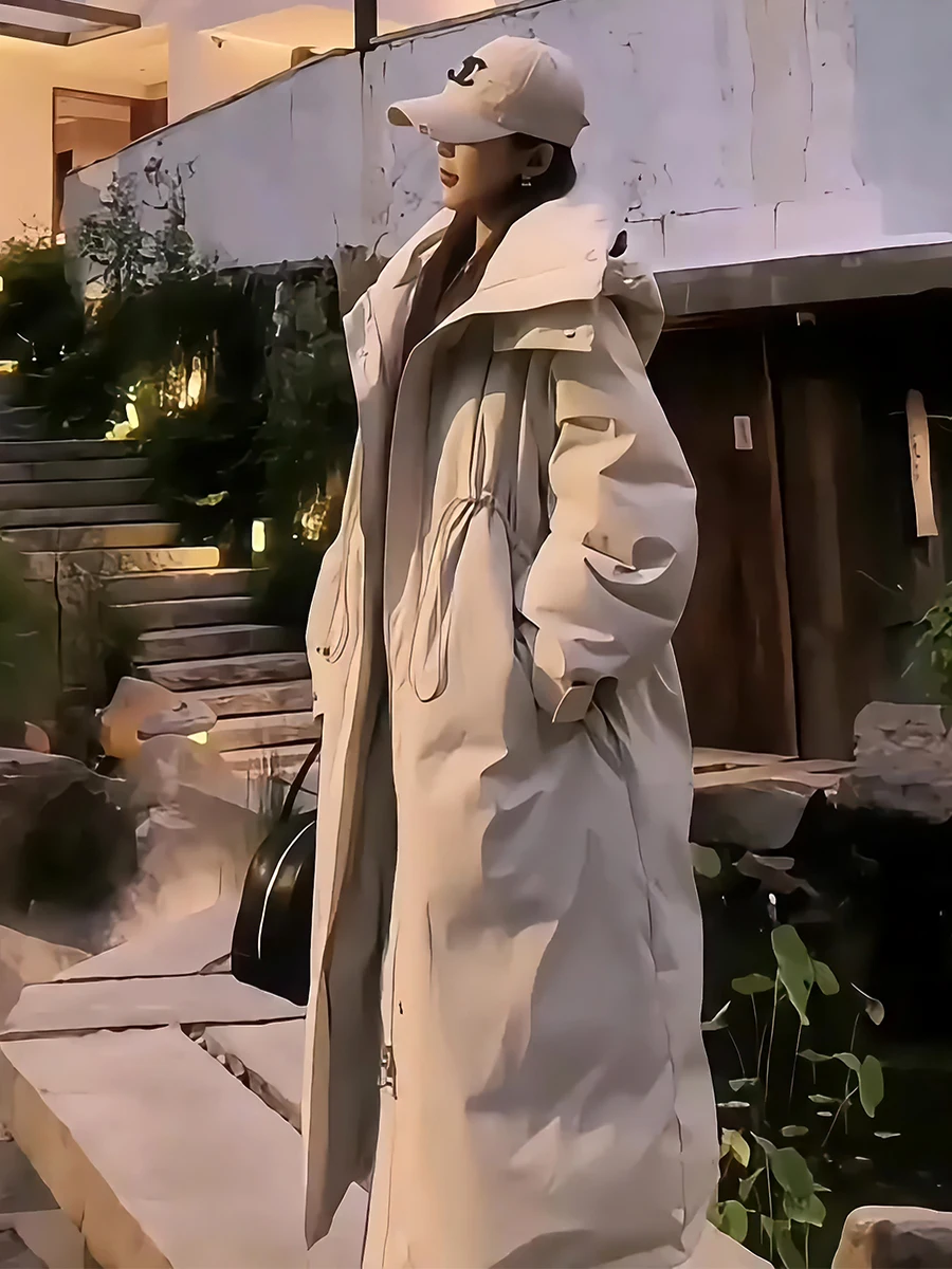 

Trendy Long down Jaet Women's Thi White Du Feather Hooded Dstring Coat Winter New Arrival Commute Sle