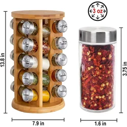 20 Jar Rotating Tower Organizer Spice Rack Bamboo Rotating Spice Rack for Kitchen Seasonings Cabinet Countertop Storage Rack