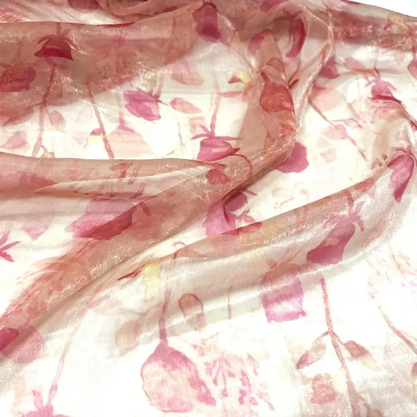 Fabric Wide 150CM Chiffon Material DIY Spring and Summer Skirt Silk Scarf Orange Glazed Bottom Dark Red Printing Vintage Simple