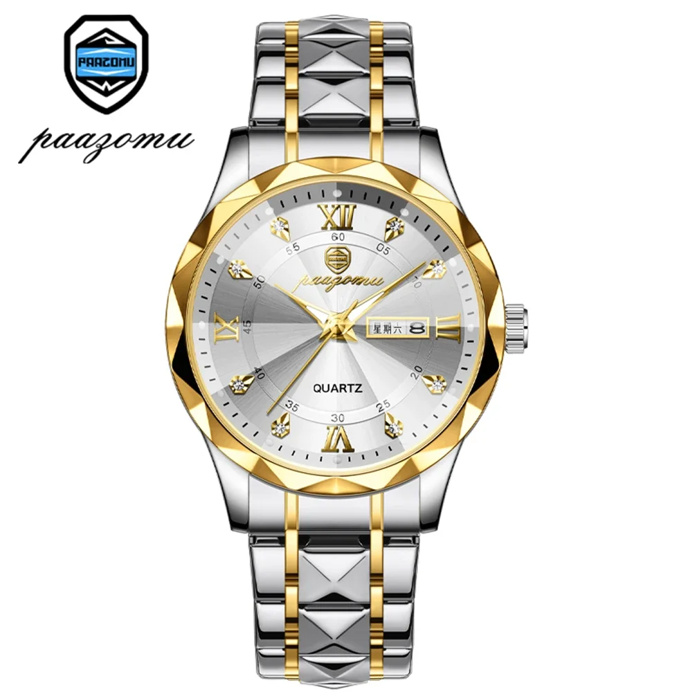 2024 Mens Sports Watches for Men Luxury Stainless Steel Quartz Wrist Watch Calendar Luminous Clock Man Business Casual Watch