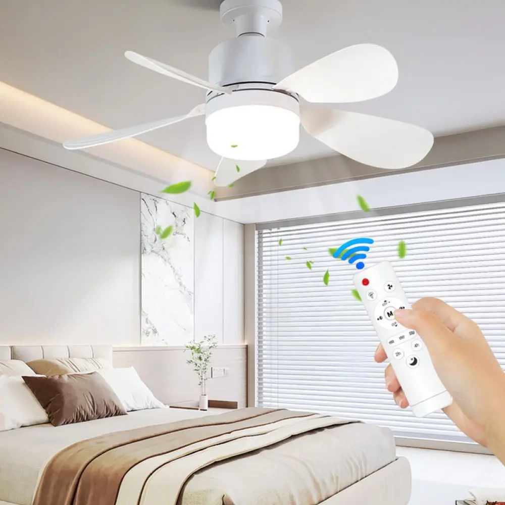 Quiet LED Ceiling Fan Light E27 Base Modern Kitchen Bedroom Silent Air Circulation Fan Ventilation Lighting Unit