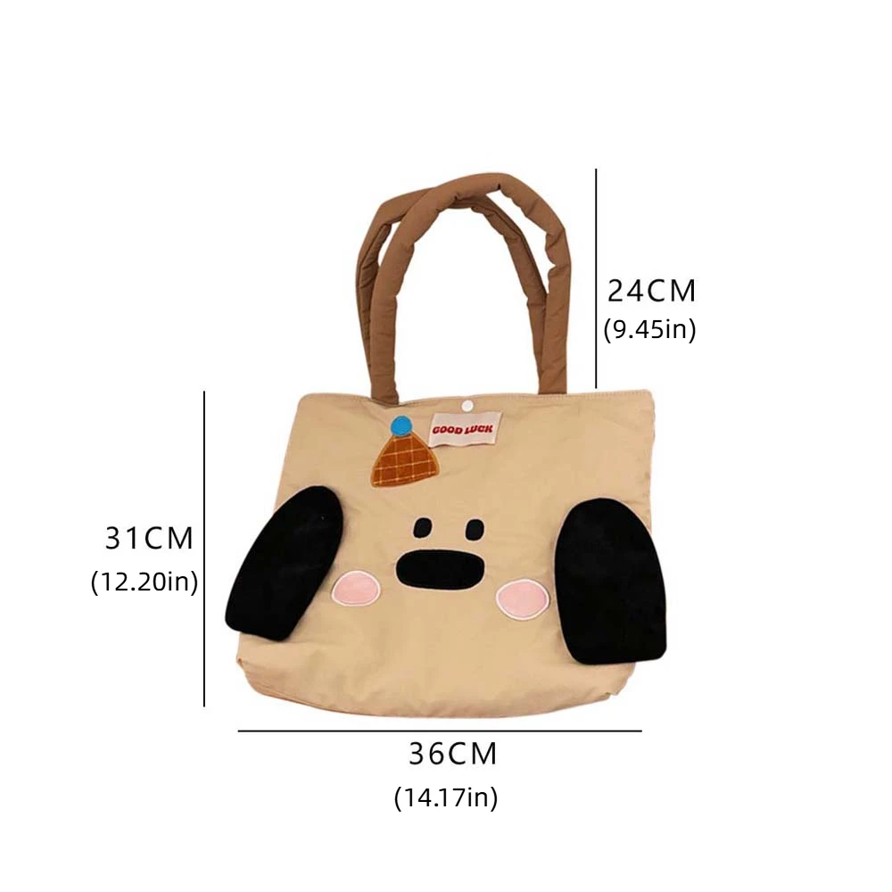 Bolso de hombro de nailon para perro de gran capacidad, bolso de hombro bordado con conejo, perro y cachorro, bolso de compras de tela, bolso de mano para estudiante de dibujos animados