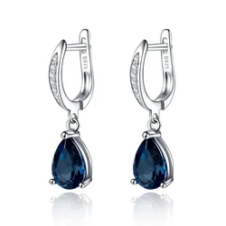 Exquisitos Pendientes de circonita azul con forma de gota de agua de aguja de plata 925 para mujer, joyería de boda, regalo para niña, Pendientes Oorbellen