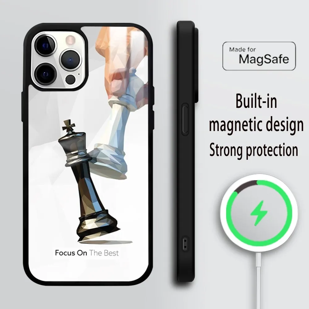 Competitive Chess Game Phone Case For iPhone 16 15 14 13 12 11 Pro Max Plus Mini Mirror Wireless magnetic case