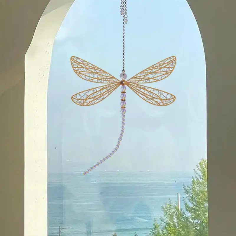 Dragonfly Crystal Window Hanging Decor Metal Dragonfly Sun Catcher Window Room Wind Chimes home decoration accessories