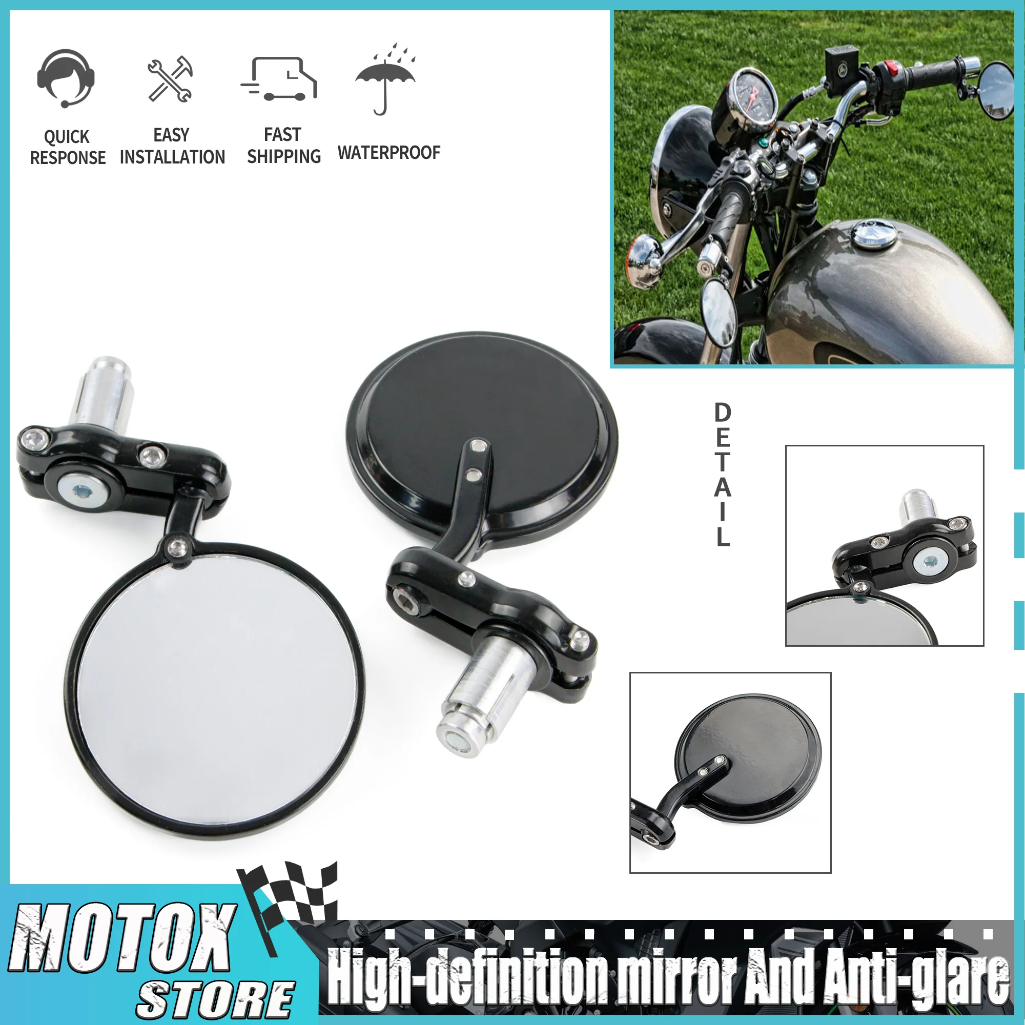 

Motorcycle 22mm Handlebar End Side Rearview Mirror Rear View Mirrors Fit for YAMAHA YZF R1 R3 R6 R7 R15 R25 MT07 MT09 FZ6