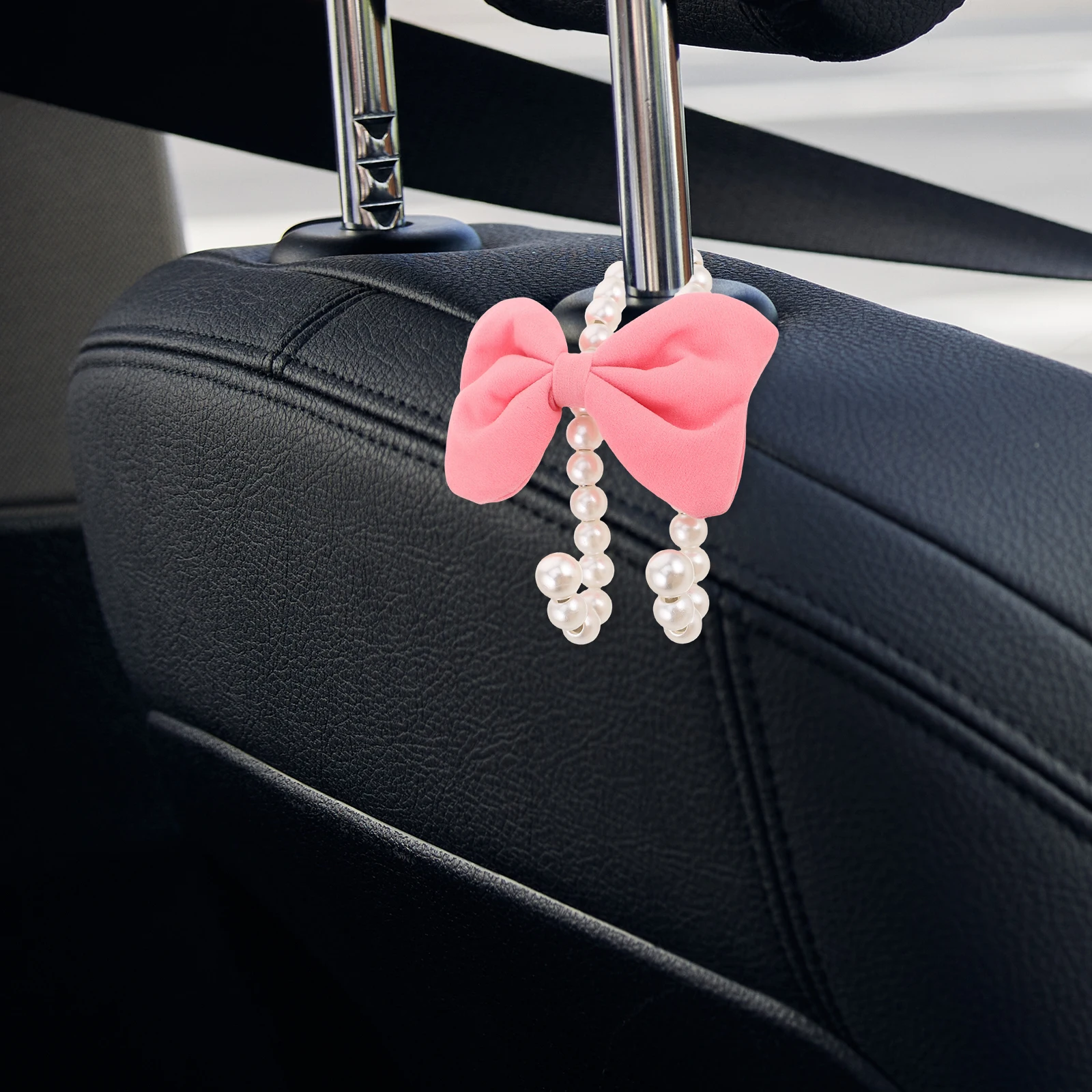 

Faux Pearl Bow Car Seat Back Hooks Elegant Headrest Hangers Storage Auto Decor Faux Pearl Hook Rear ganization Space Saving