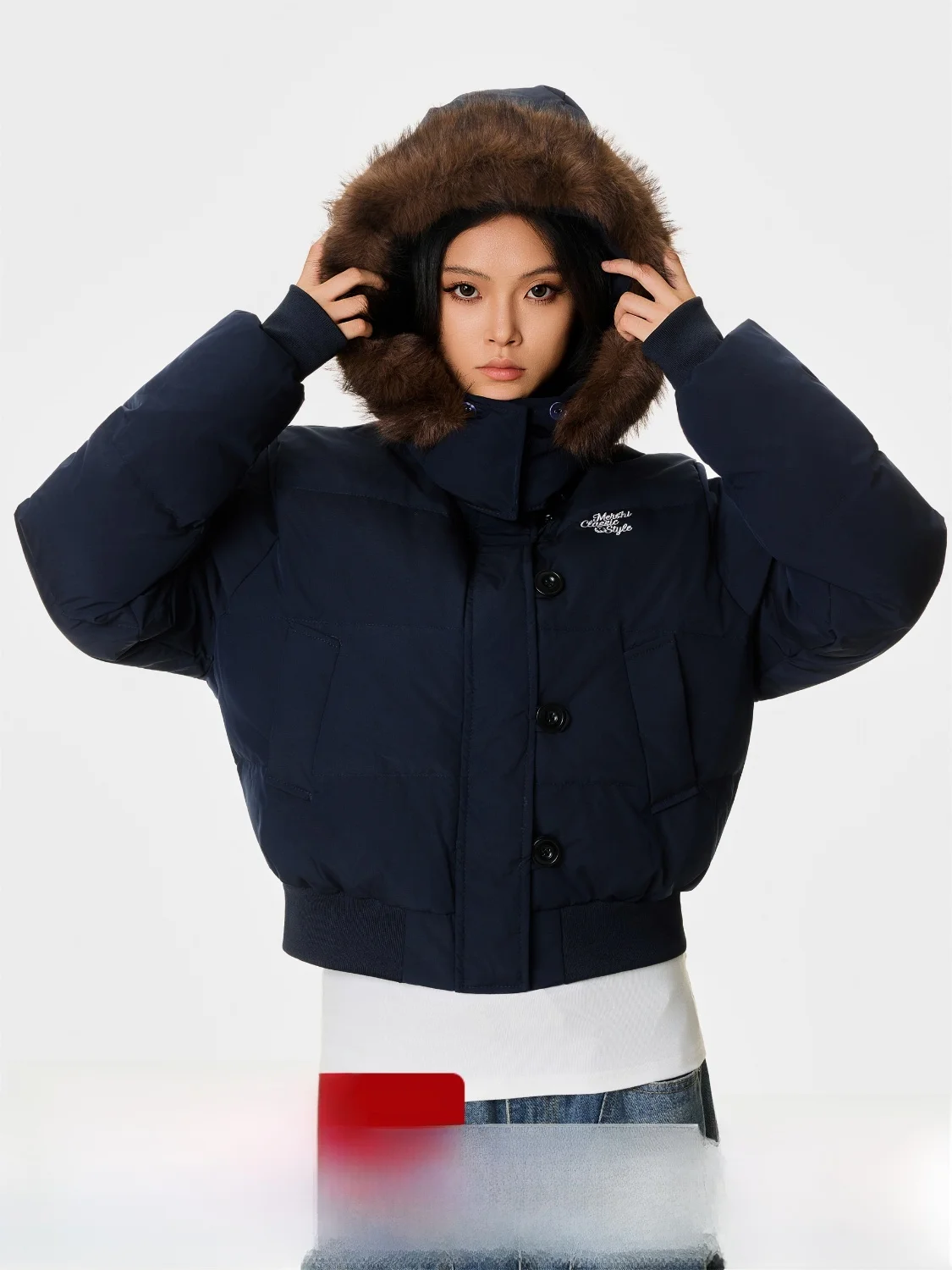 

MTTEAT American Street Bread down Jaet Thiened ort Sle with Fur Collar ex Warm Faionable Cotton Coat