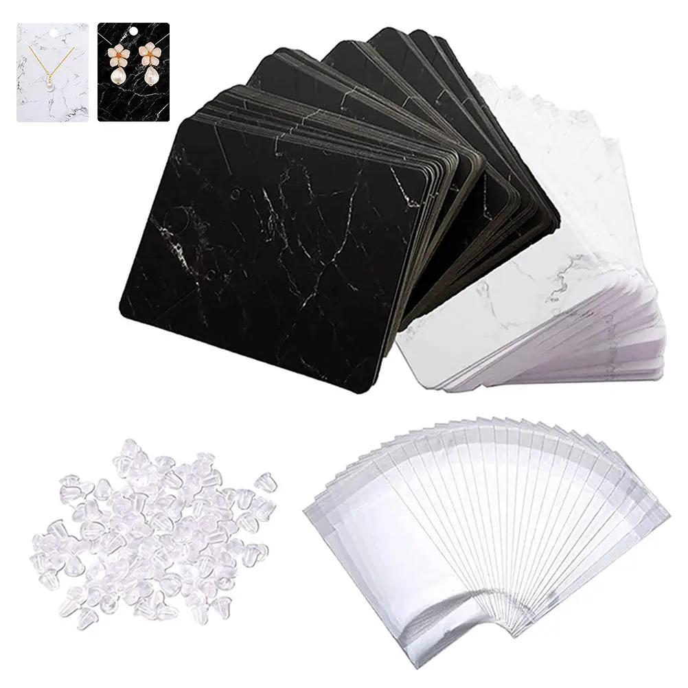 

1Set Jewelry Display Cards Set for Earrings Necklaces Paper Hanging Cards with Marble Pattern Flat Surface Rubber Backs Storage