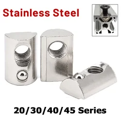 5/10Pcs Stainless Steel M3 M4 M5 M6 M8 Sliding T Slot Nuts Spring Ball Loaded Roll-in T Nuts For 2020 3030 4040 4545 Alu Profile