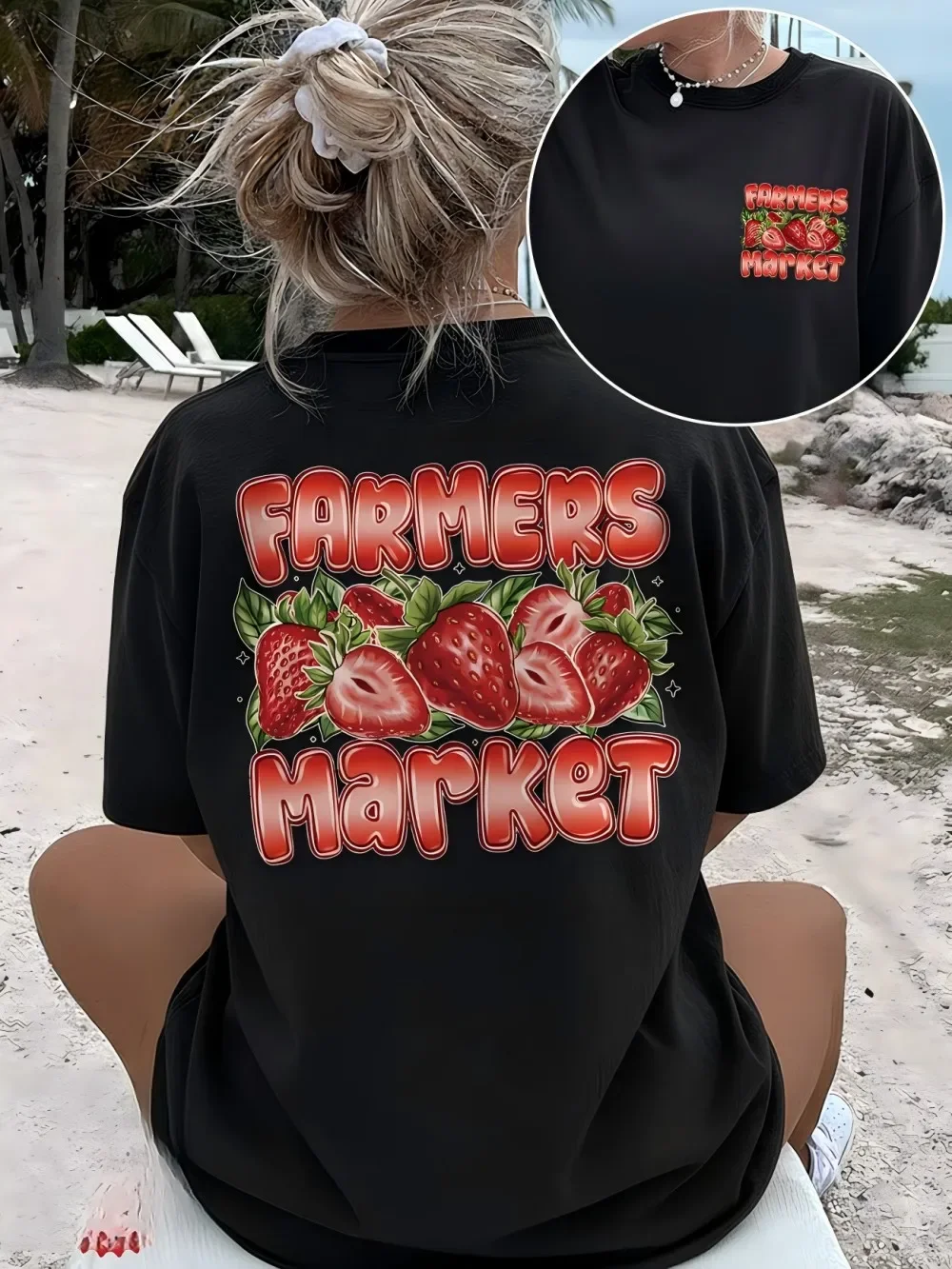 Vintage Farmers Market Graphic Tee Women Strawberry Fruit Print T Shirt Summer Retro Aesthetic Harajuku Streetwear Fashion Top