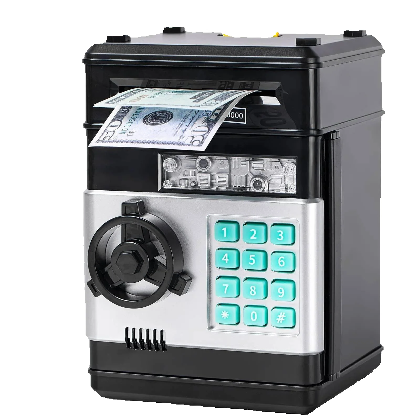 1 Set ATM Münzbank Passwort-Geldkassette Schwarz, Automatische Rollende Geldspardose mit Codeschloss, Elektronische Spardose für Kinder, Jugendliche und Erwachsene, Kreatives Geschenk für Jungen und