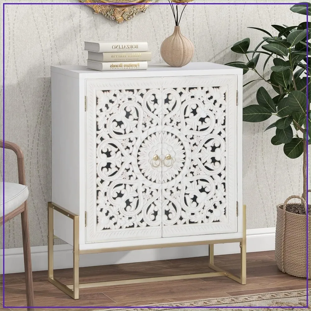 White Accent Cabinet with Door Buffet Storage Cabinet for Dining Room Living Room