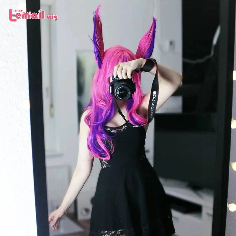 Парик L-email Синтетические волосы Xayah Косплей Парик LoL Star Guardians Косплей Длинный розовый фиолетовый парик с ушками Хэллоуин Термостойкий