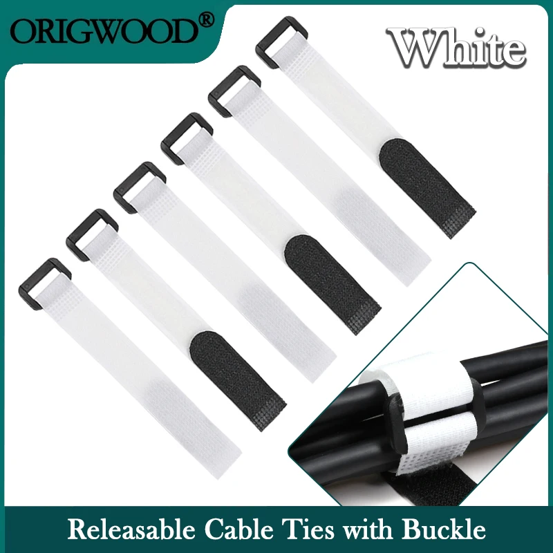 

White Cable Ties Nylon Reusable Self Adhesive Width 20mm Strap Reverse Buckle Line Wire Organizer Hook Loop Bundle Fastener